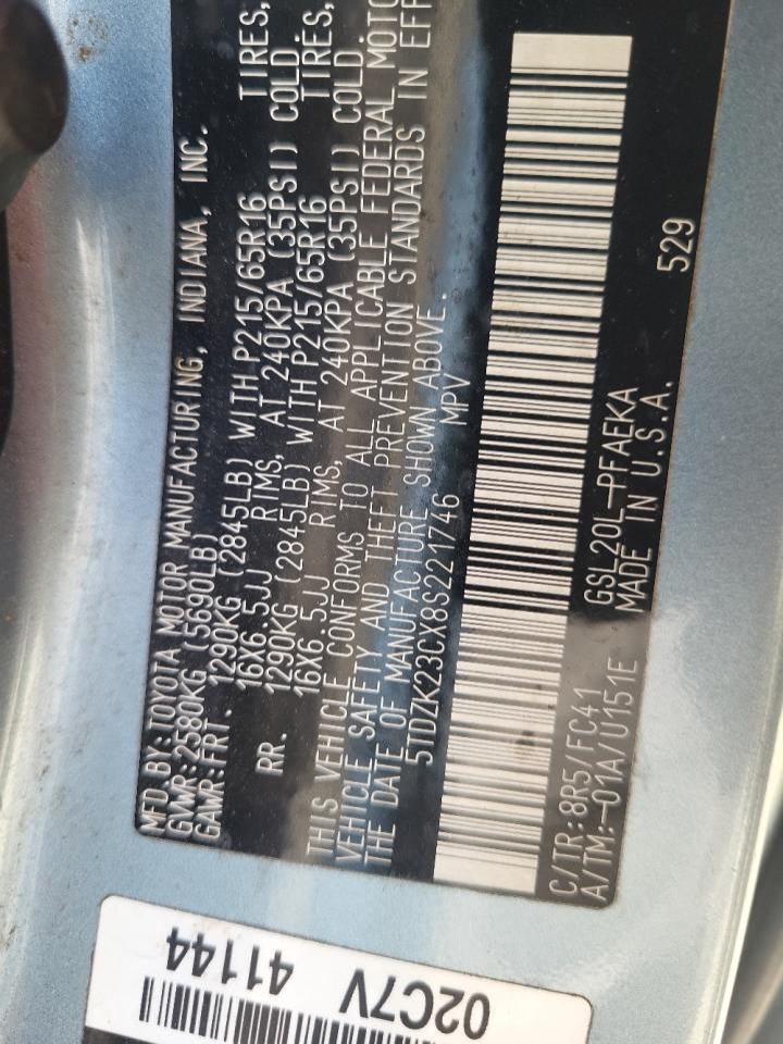 5TDZK23CX8S221746 2008 Toyota Sienna Ce