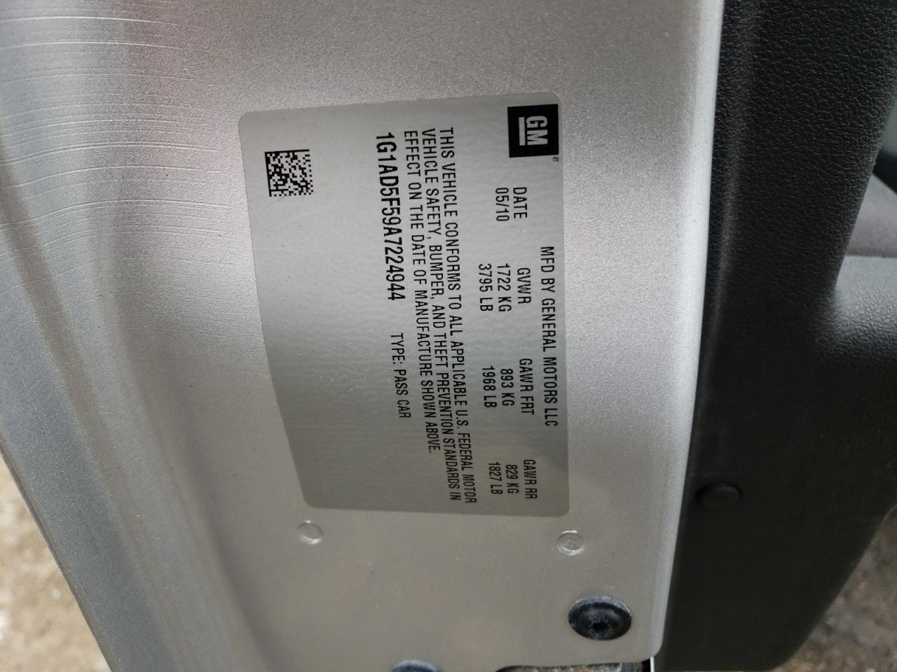 1G1AD5F59A7224944 2010 Chevrolet Cobalt 1Lt