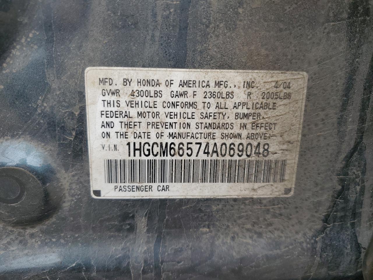 1HGCM66574A069048 2004 Honda Accord Ex