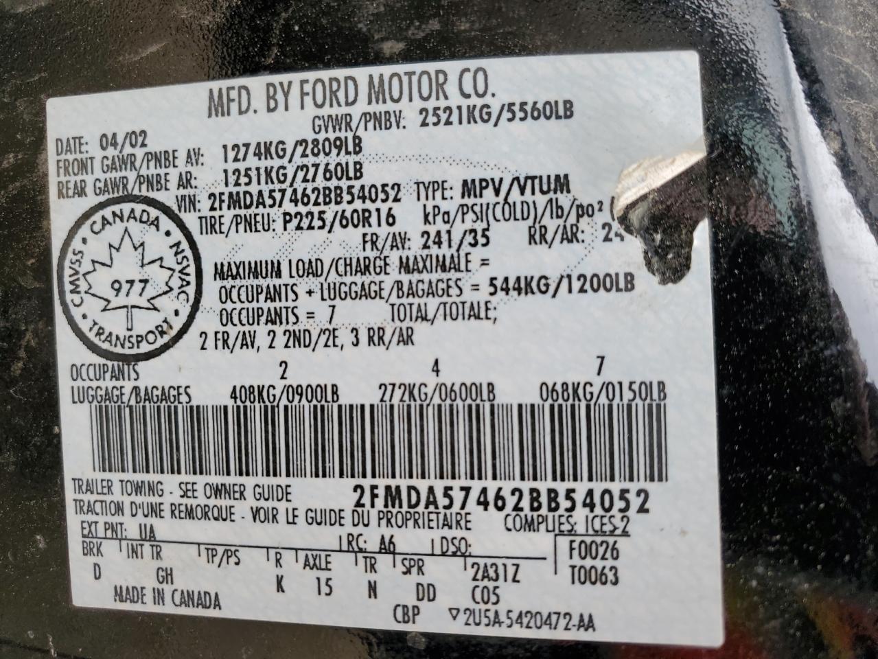 2FMDA57462BB54052 2002 Ford Windstar Sport