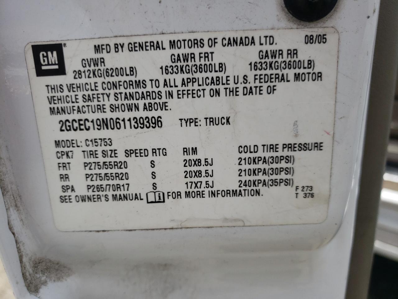 2GCEC19N061139396 2006 Chevrolet Silverado C1500