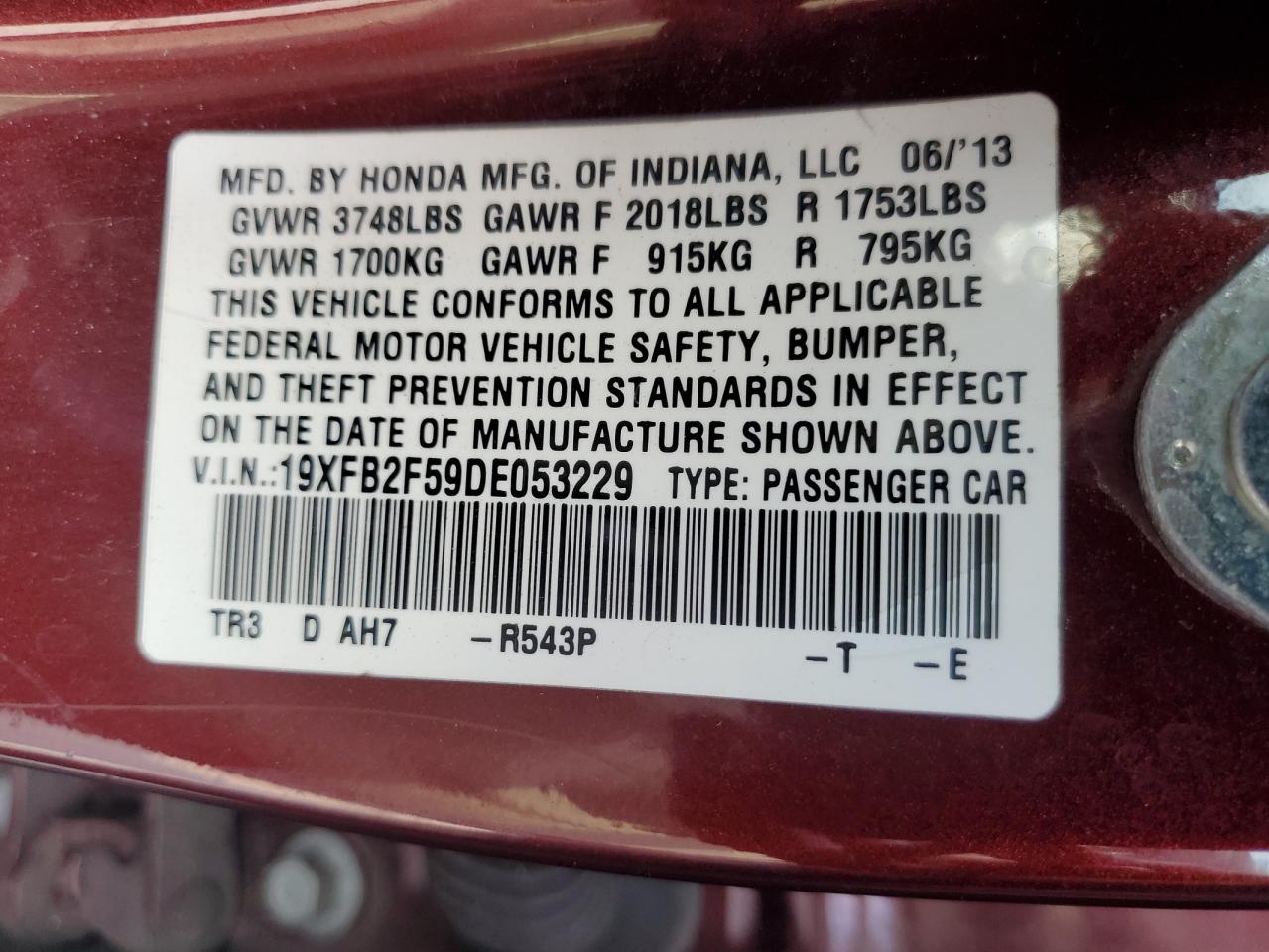 19XFB2F59DE053229 2013 Honda Civic Lx