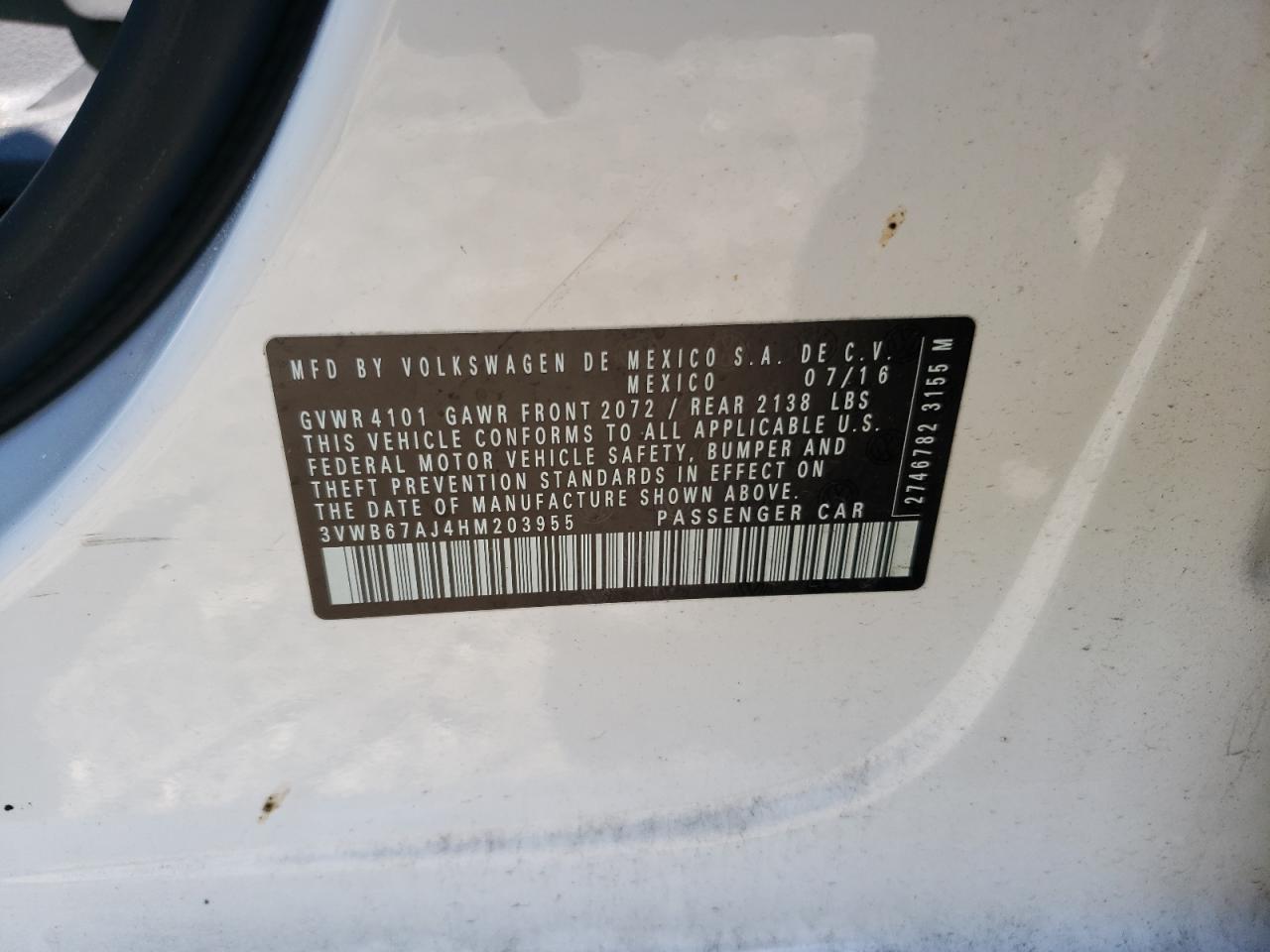 3VWB67AJ4HM203955 2017 Volkswagen Jetta Se