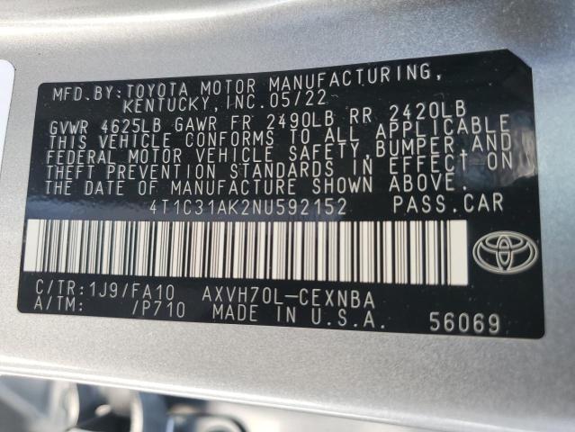 VIN 4T1C31AK2NU592152 2022 Toyota Camry, LE no.12