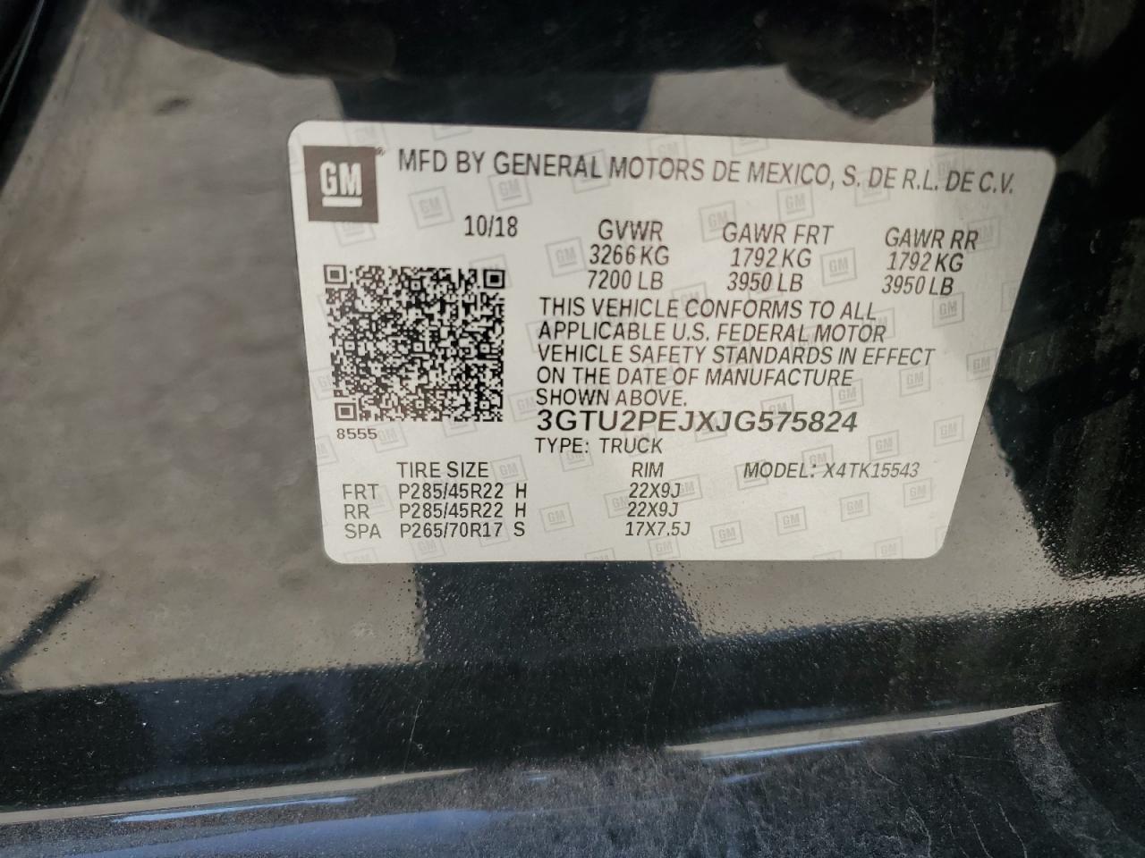 3GTU2PEJXJG575824 2018 GMC Sierra K1500 Denali