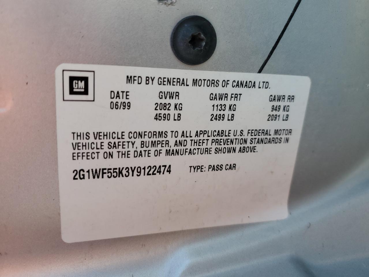 2G1WF55K3Y9122474 2000 Chevrolet Impala