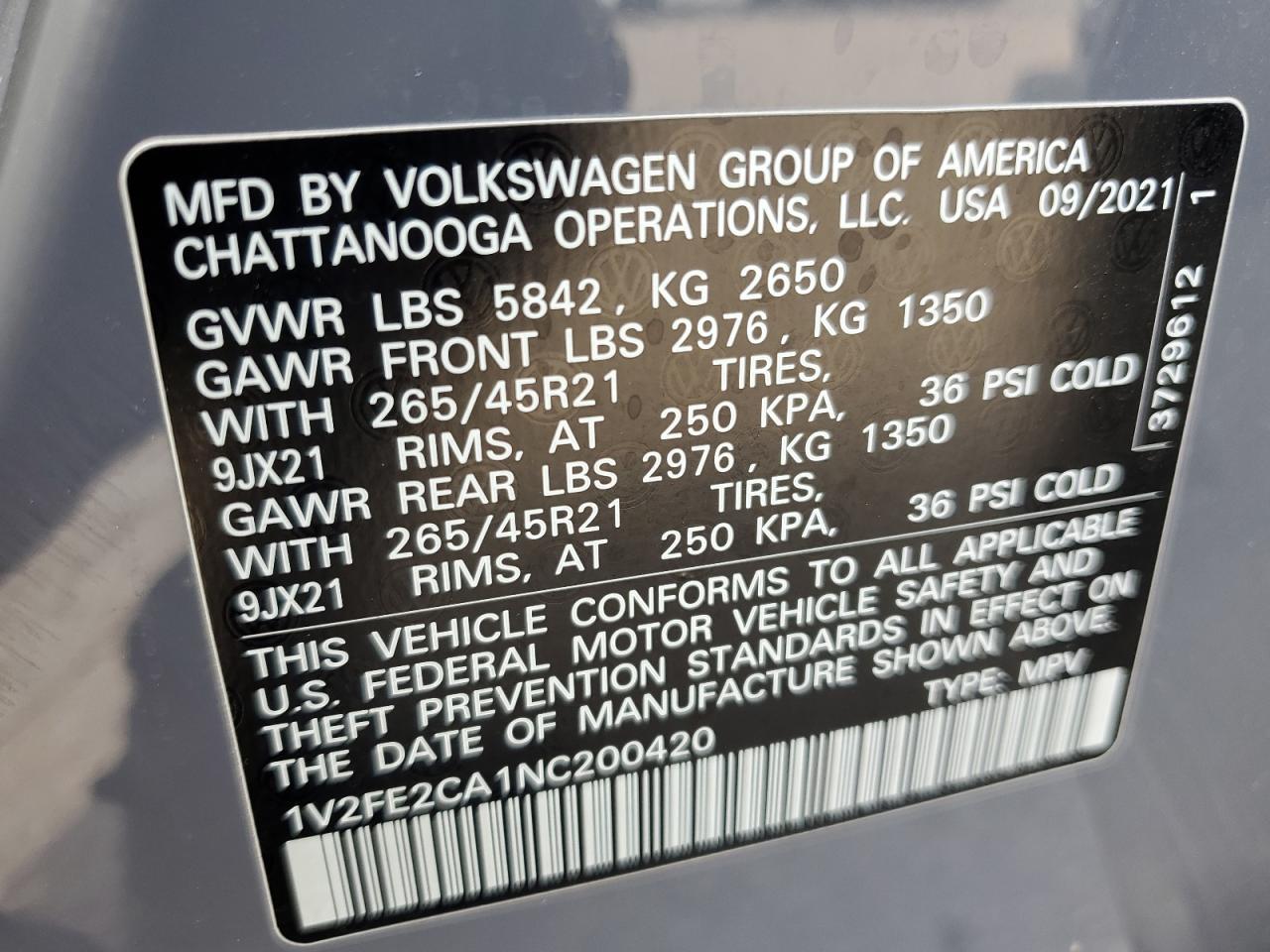 1V2FE2CA1NC200420 2022 Volkswagen Atlas Cross Sport Sel Premium R-Line