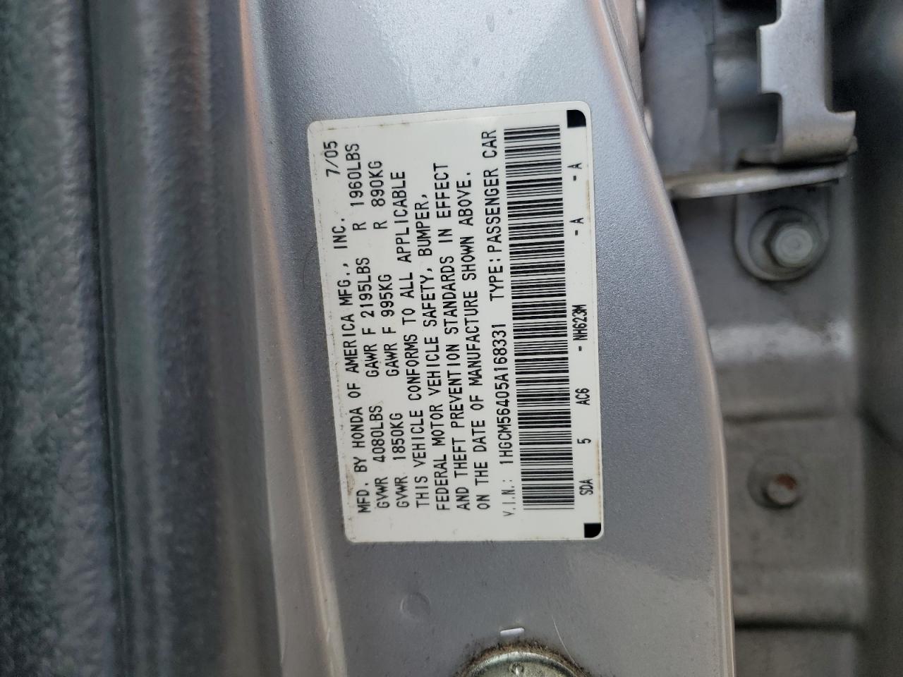 1HGCM56405A168331 2005 Honda Accord Lx