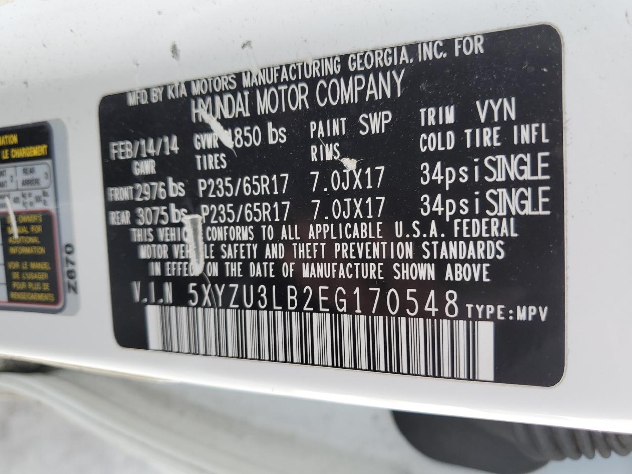 5XYZU3LB2EG170548 2014 Hyundai Santa Fe Sport