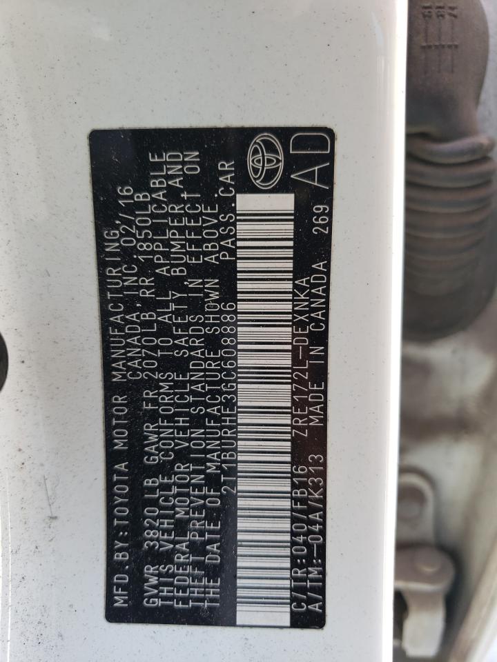 2T1BURHE3GC608886 2016 Toyota Corolla L