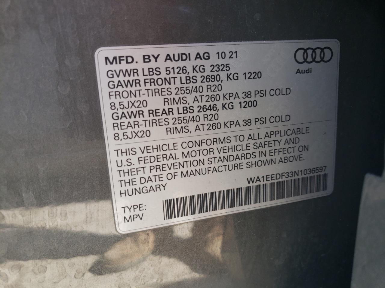 WA1EEDF33N1036597 2022 Audi Q3 Premium Plus S Line 45