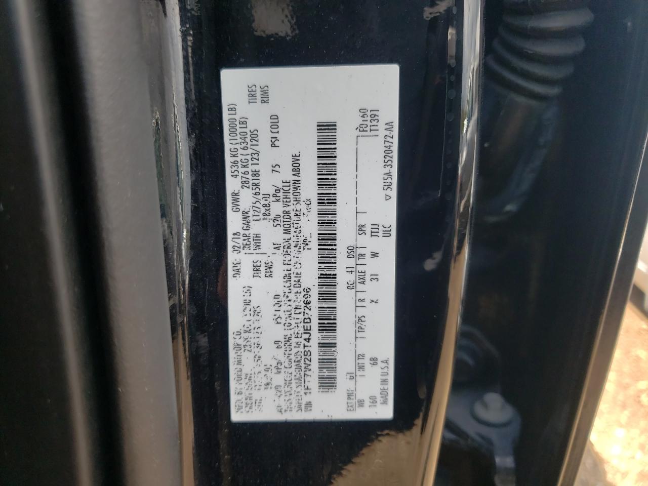 1FT7W2BT4JEB72696 FORD F250 2018