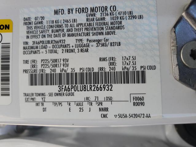 VIN 3FA6P0LU8LR266932 2020 Ford Fusion, SE no.12