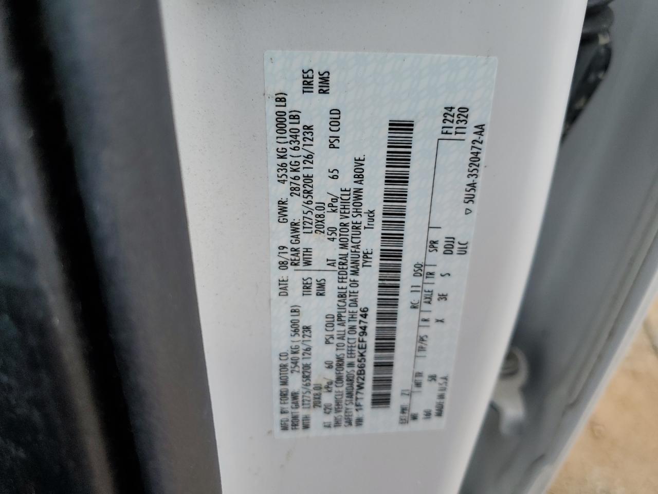 1FT7W2B65KEF94746 2019 Ford F250 Super Duty