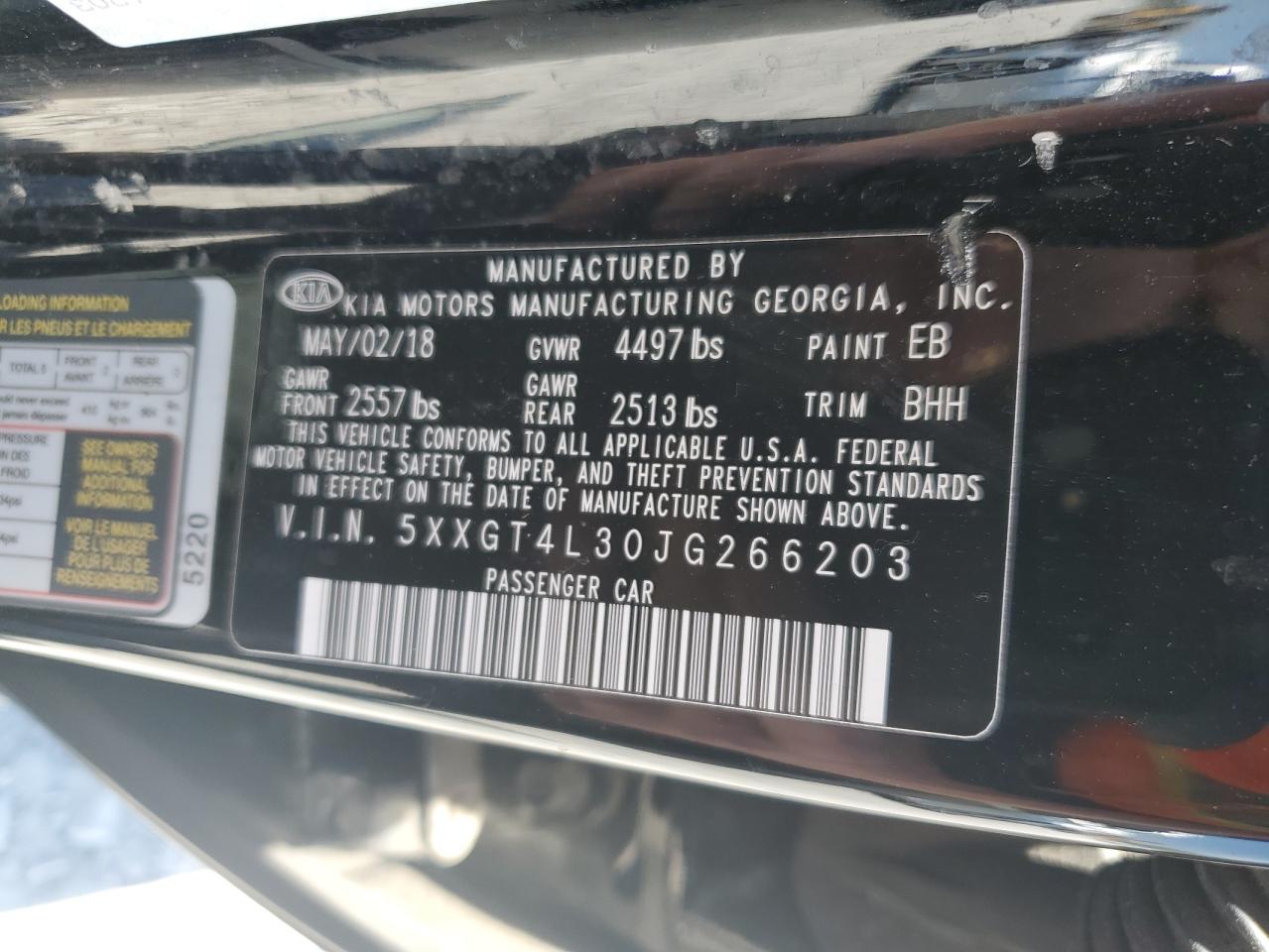 5XXGT4L30JG266203 2018 Kia Optima Lx