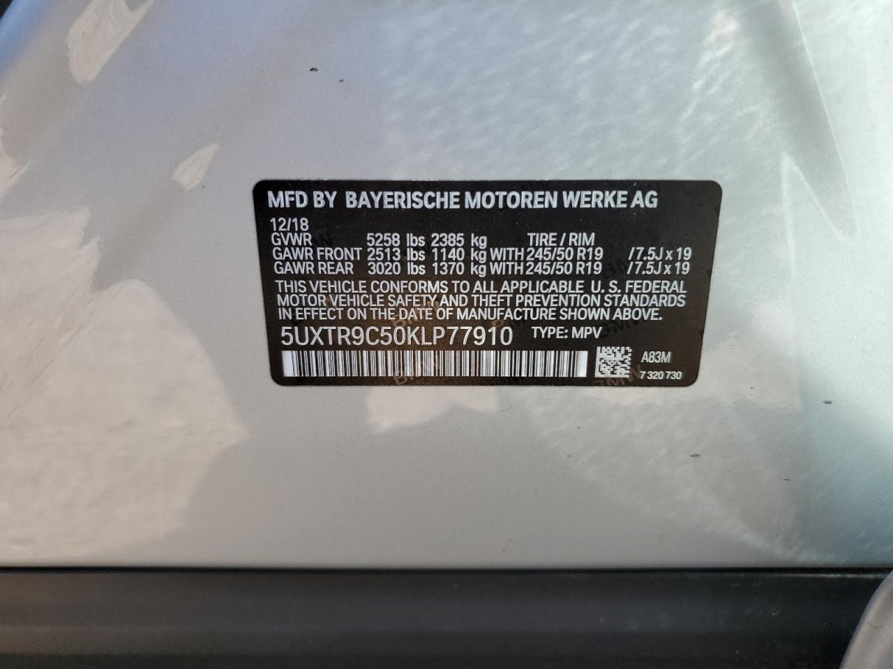 5UXTR9C50KLP77910 2019 BMW X3 xDrive30I