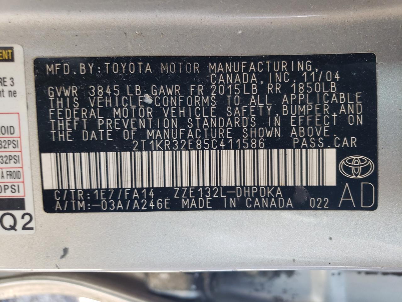 2T1KR32E85C411586 2005 Toyota Corolla Matrix Xr