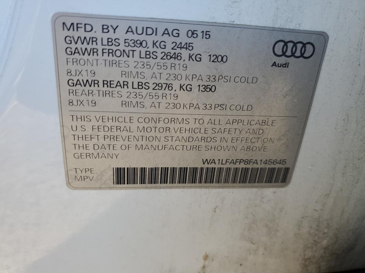 WA1LFAFP8FA145645 2015 Audi Q5 Premium Plus