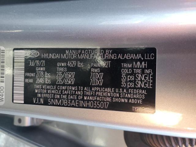 2022 Hyundai Tucson Sel VIN: 5NMJB3AE1NH035017 Lot: 55889594