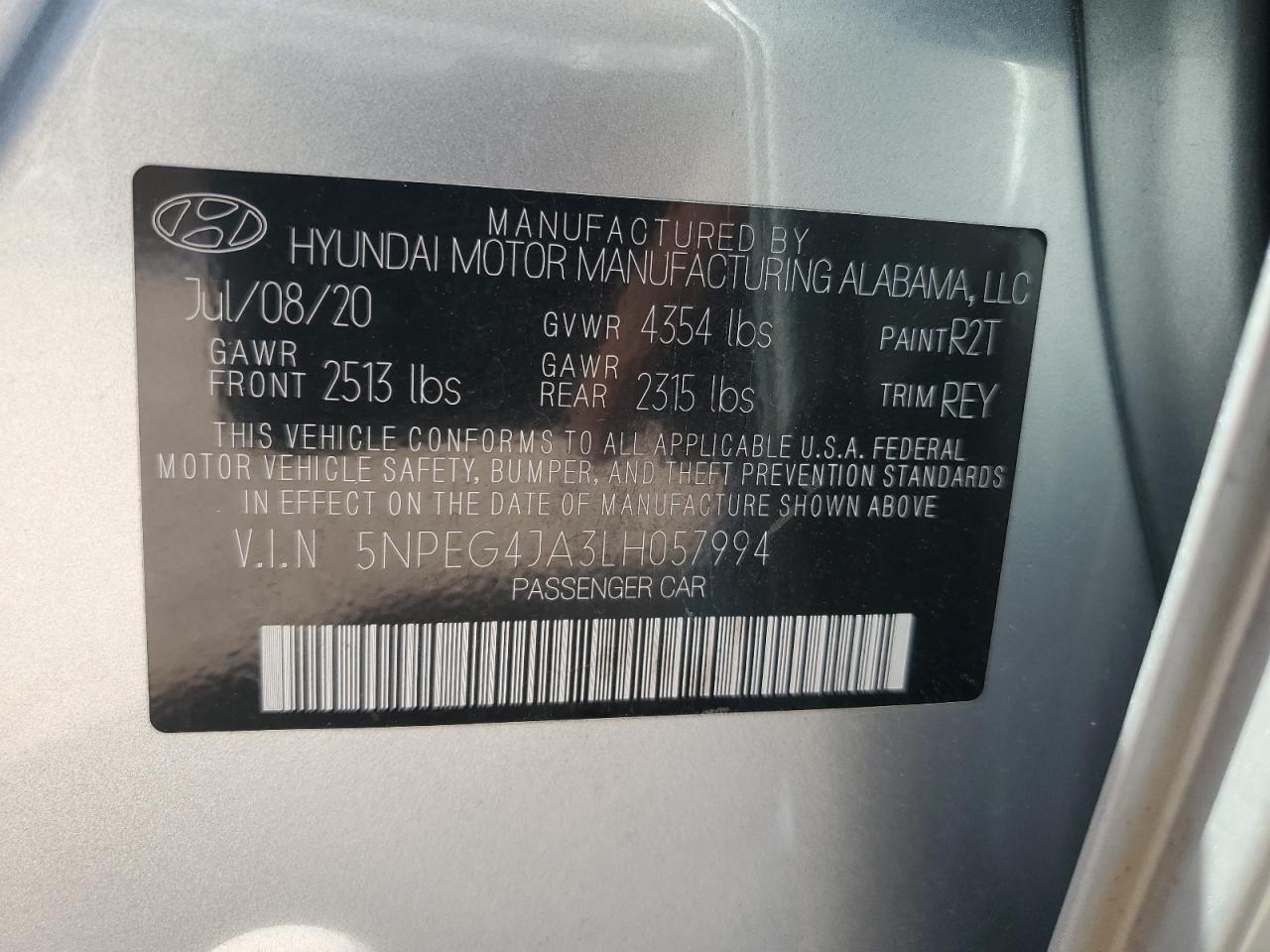 5NPEG4JA3LH057994 2020 Hyundai Sonata Se