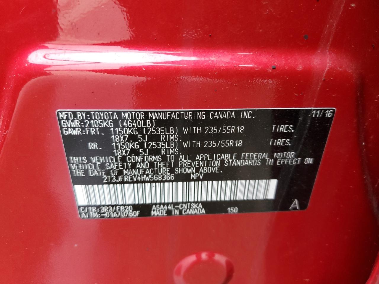 2T3JFREV4HW568366 2017 Toyota Rav4 Se