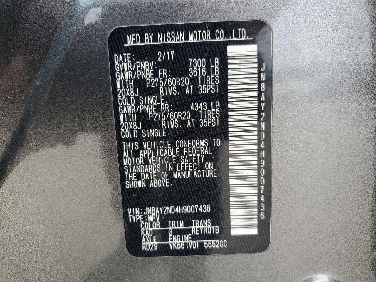 JN8AY2ND4H9007436 NISSAN ARMADA 2017