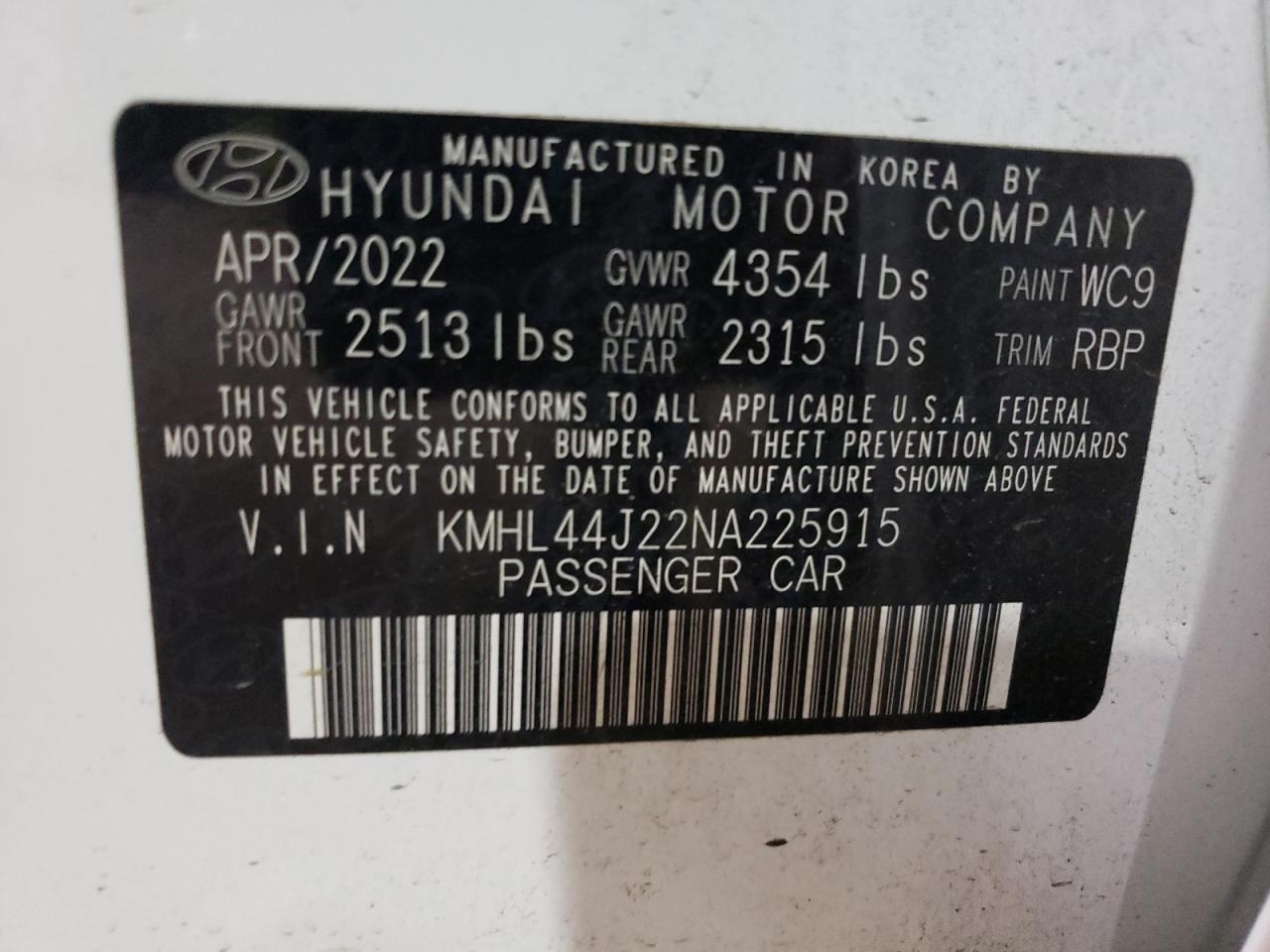 KMHL44J22NA225915 2022 Hyundai Sonata Sel Plus