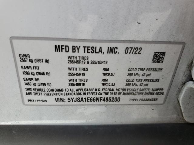 5YJSA1E66NF485200 2022 Tesla Model S