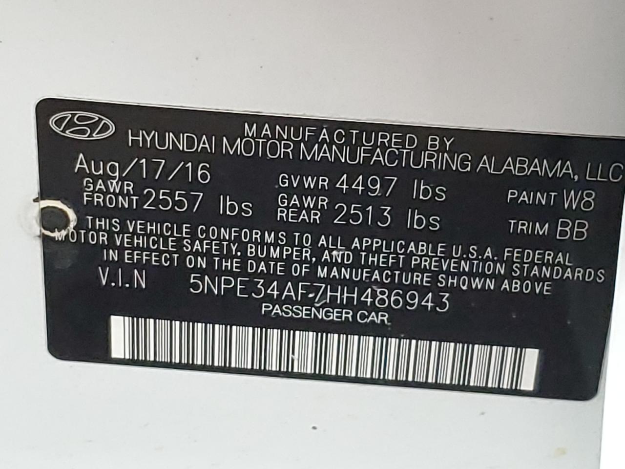 5NPE34AF7HH486943 2017 Hyundai Sonata Sport