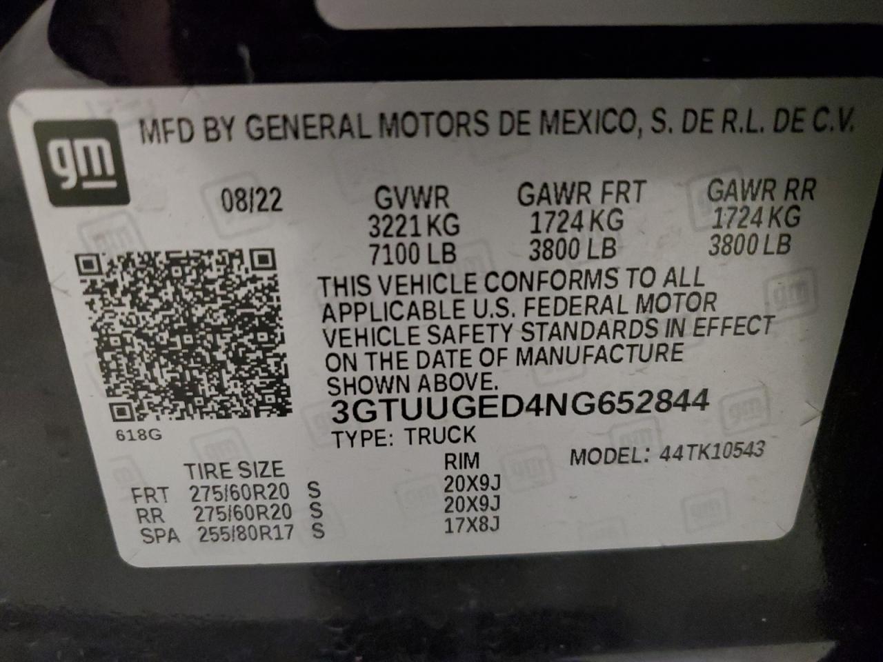 3GTUUGED4NG652844 2022 GMC Sierra K1500 Denali