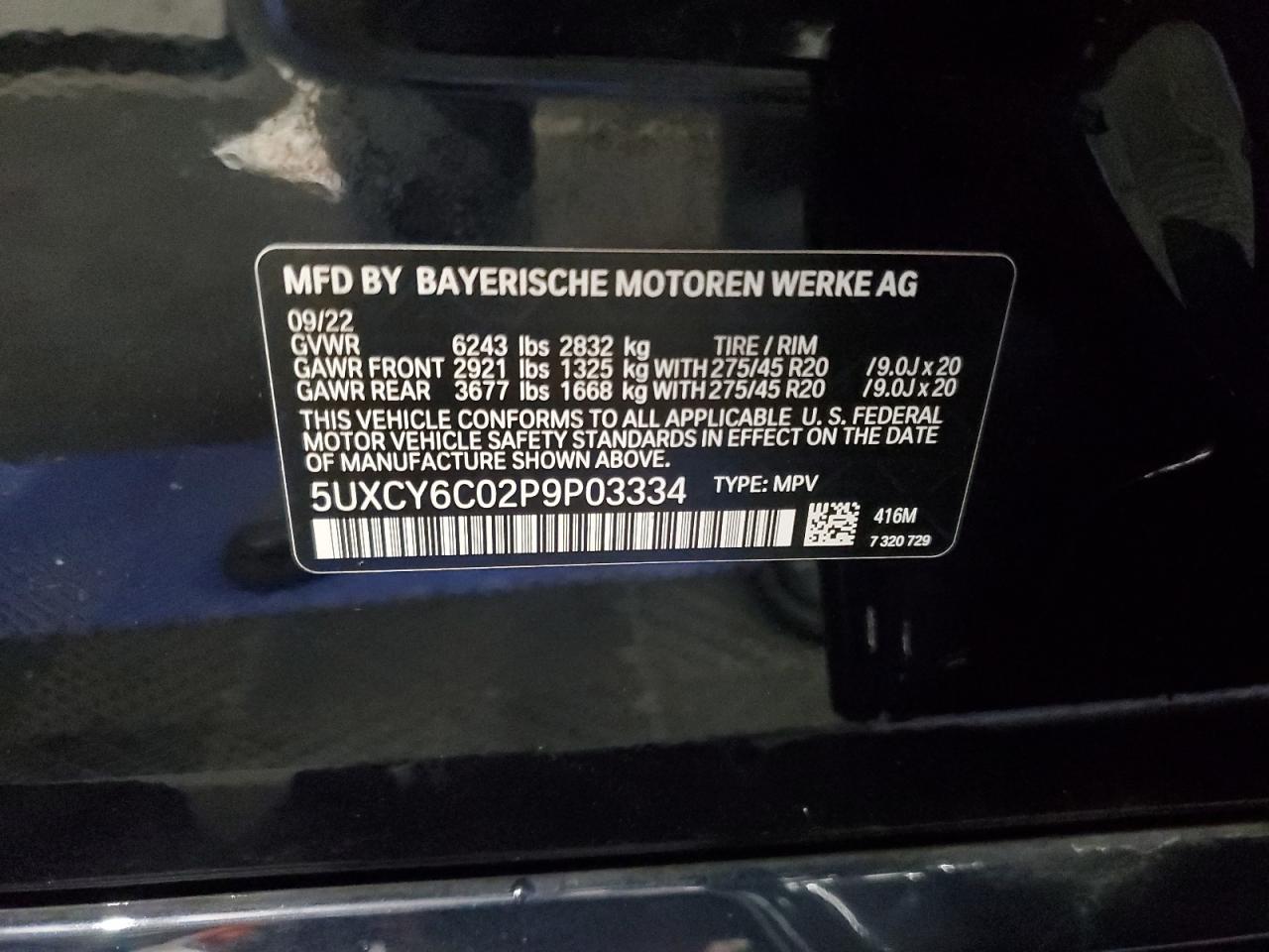 5UXCY6C02P9P03334 2023 BMW X6 xDrive40I