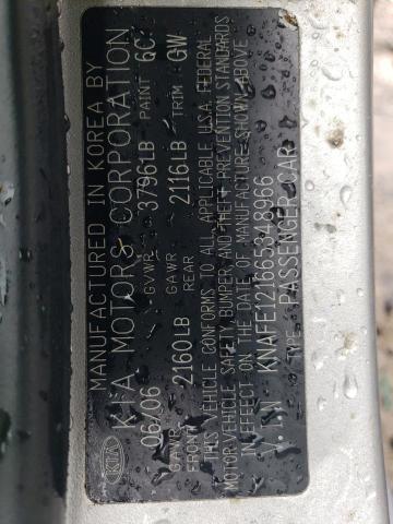 2006 Kia Spectra Lx VIN: KNAFE121665348966 Lot: 55358484