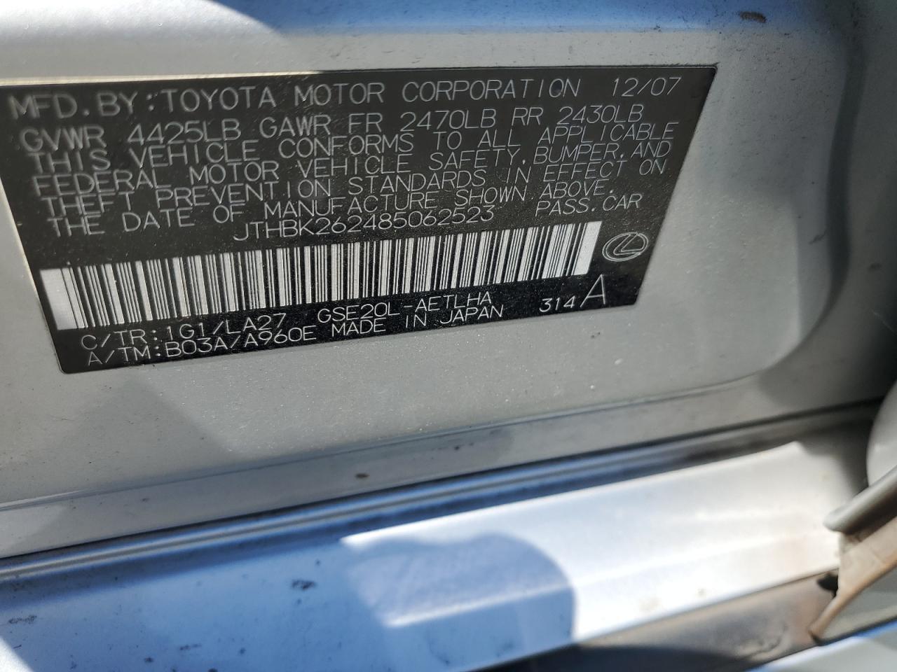 JTHBK262485062523 2008 Lexus Is 250