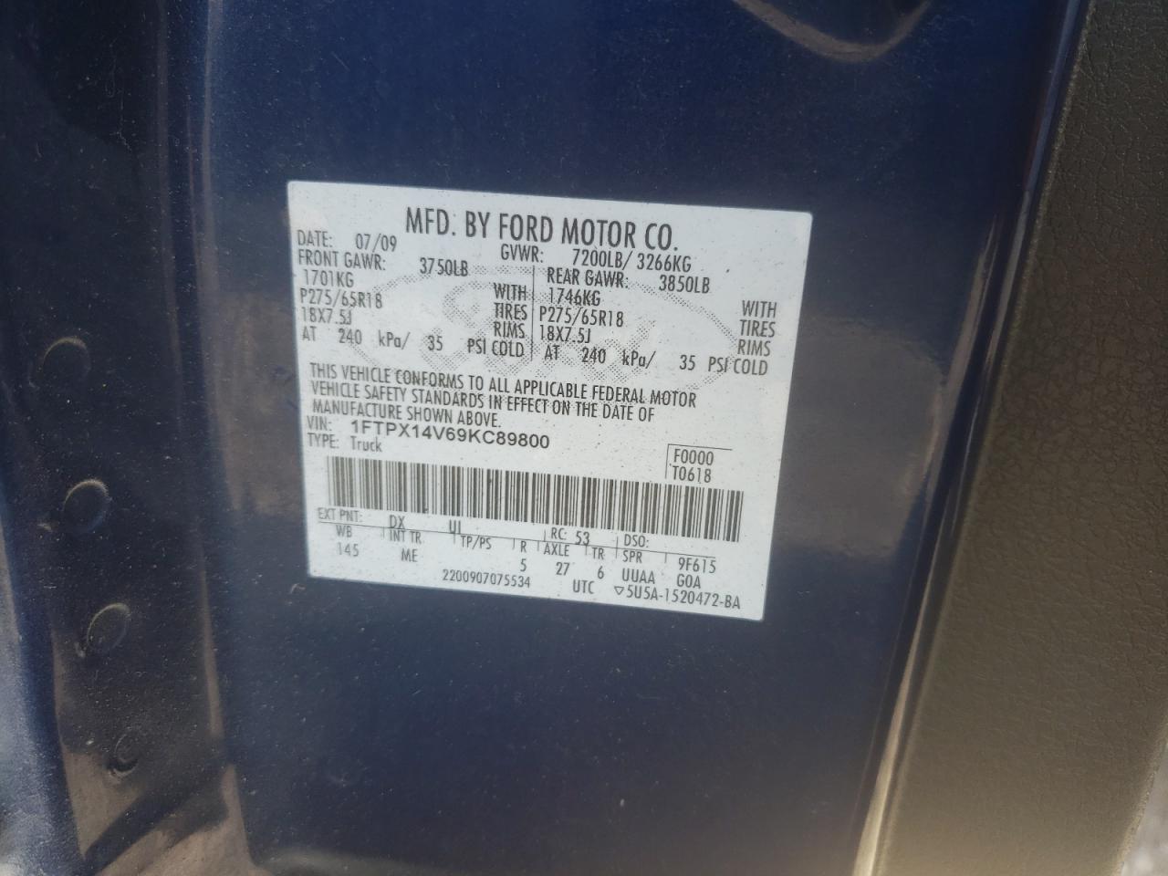 1FTPX14V69KC89800 2009 Ford F150 Super Cab