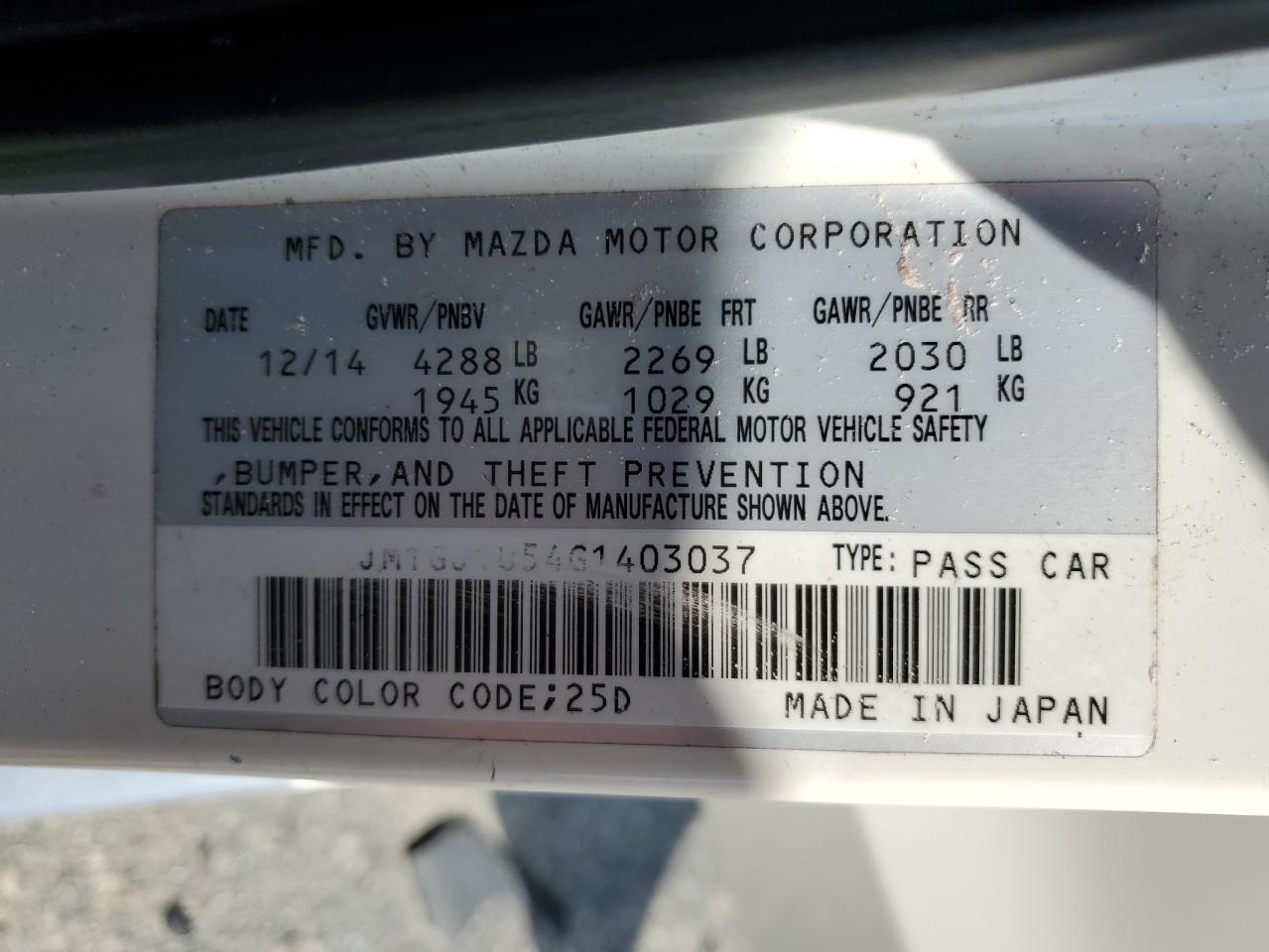 JM1GJ1U54G1403037 2016 Mazda 6 Sport