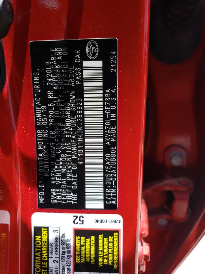 4T1B11HK3KU268923 2019 Toyota Camry L