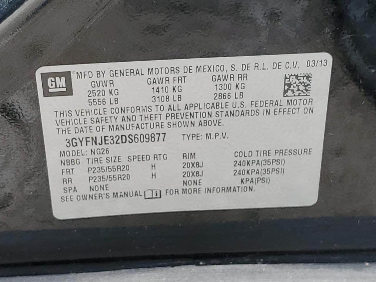 3GYFNJE32DS609877 2013 Cadillac Srx Premium Collection