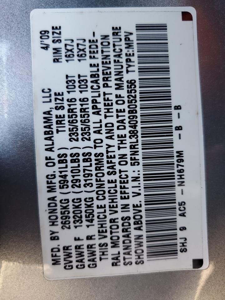 5FNRL38409B052556 2009 Honda Odyssey Ex