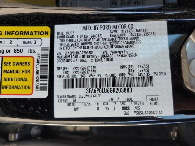 2016 Ford Fusion Se Hybrid VIN: 3FA6P0LU6GR203883 Lot: 53490964