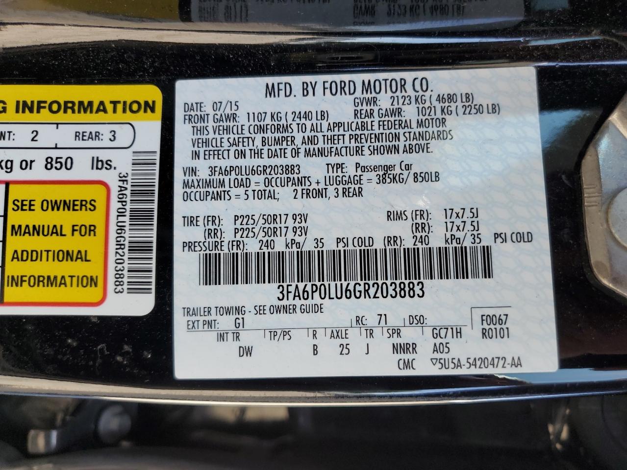 3FA6P0LU6GR203883 2016 Ford Fusion Se Hybrid