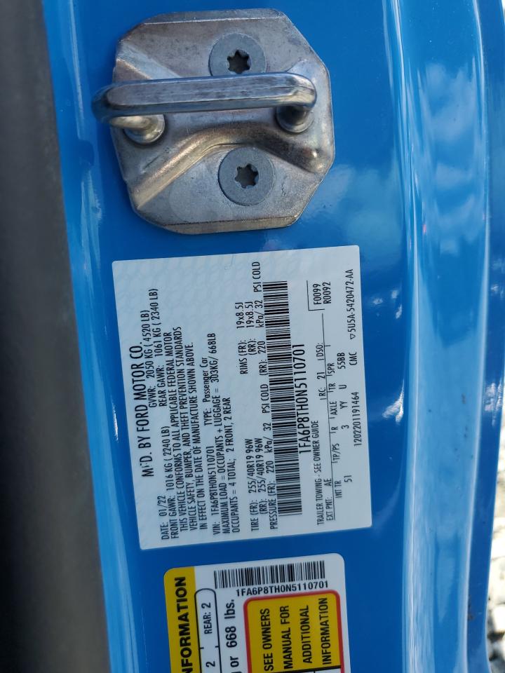 1FA6P8THN51107011 2022 Ford Mustang Ma