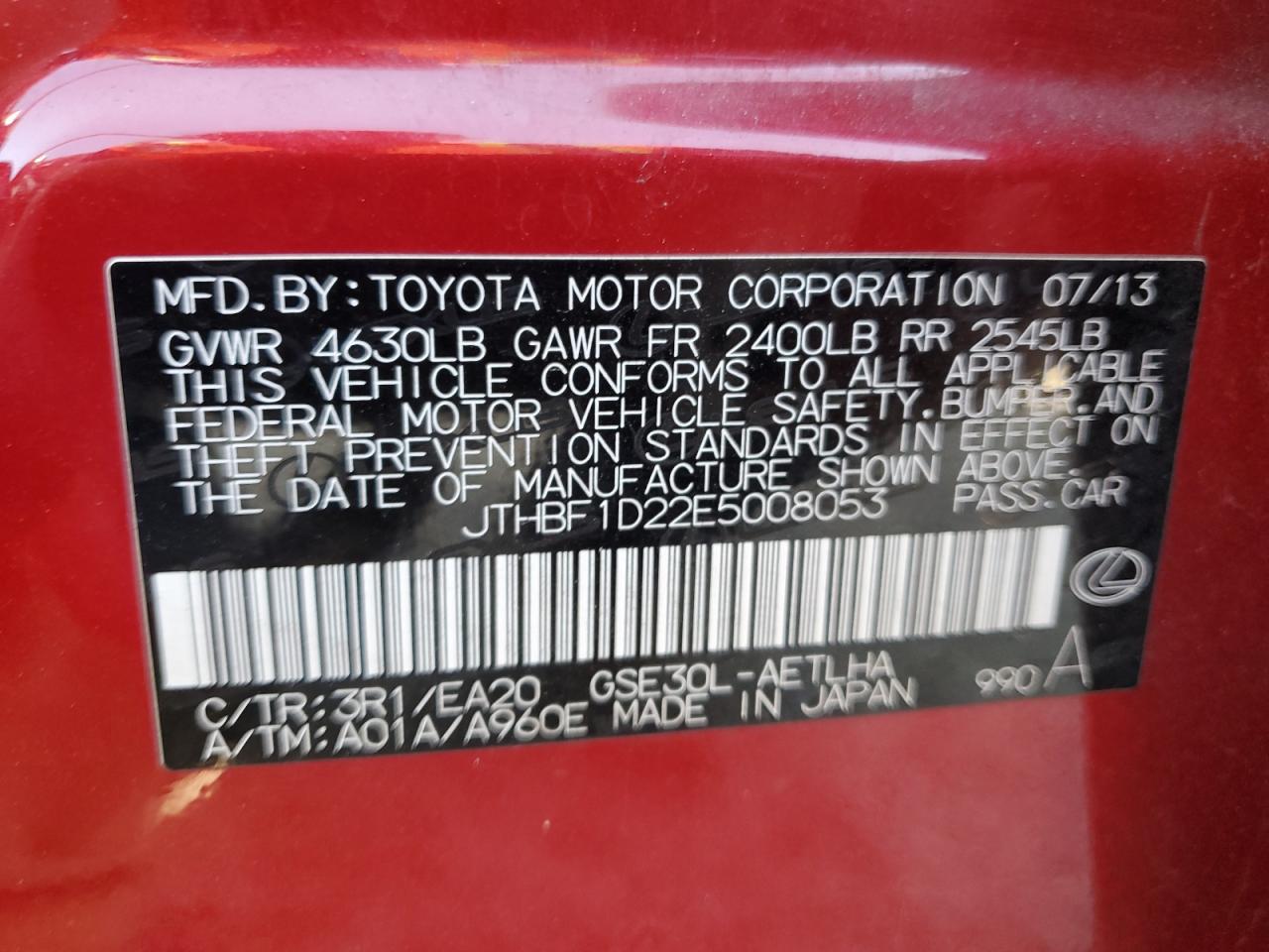 JTHBF1D22E5008053 2014 Lexus Is 250