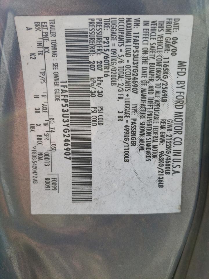 1FAFP53U3YG246907 2000 Ford Taurus Se