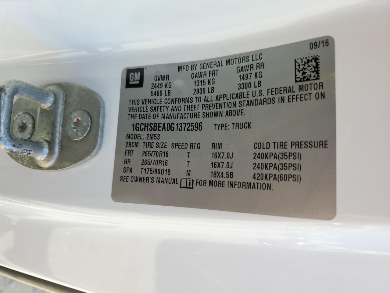 1GCHSBEA0G1372596 CHEVROLET COLORADO 2016