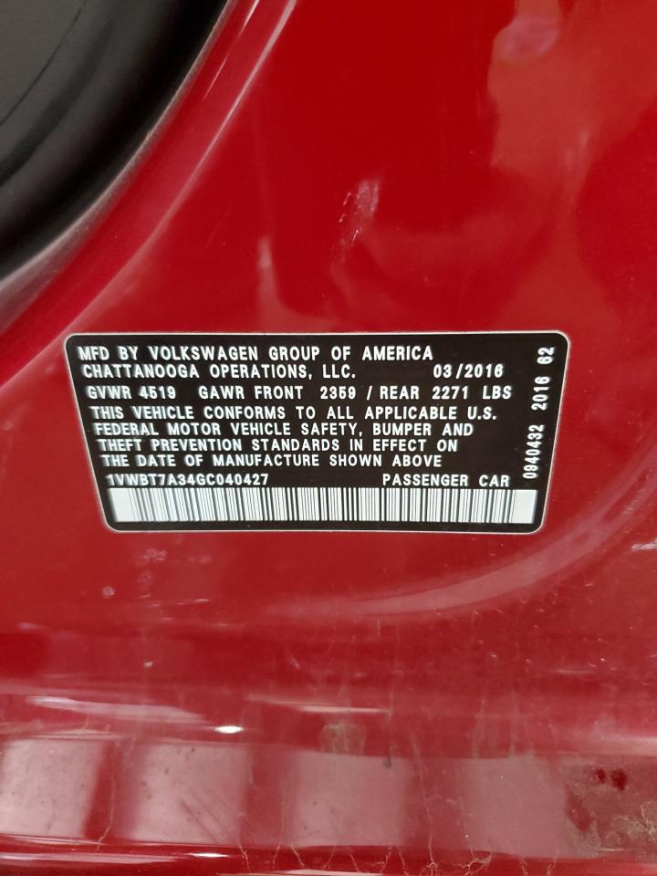 1VWBT7A34GC040427 2016 Volkswagen Passat Se