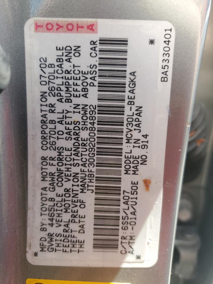 JTHBF30G920084892 2002 Lexus Es 300