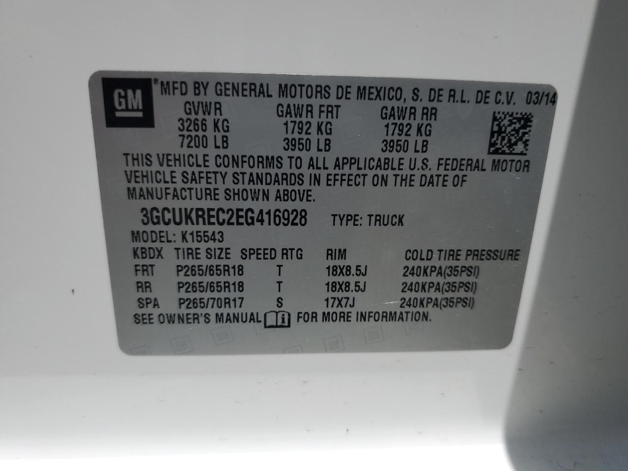 3GCUKREC2EG416928 2014 Chevrolet Silverado K1500 Lt