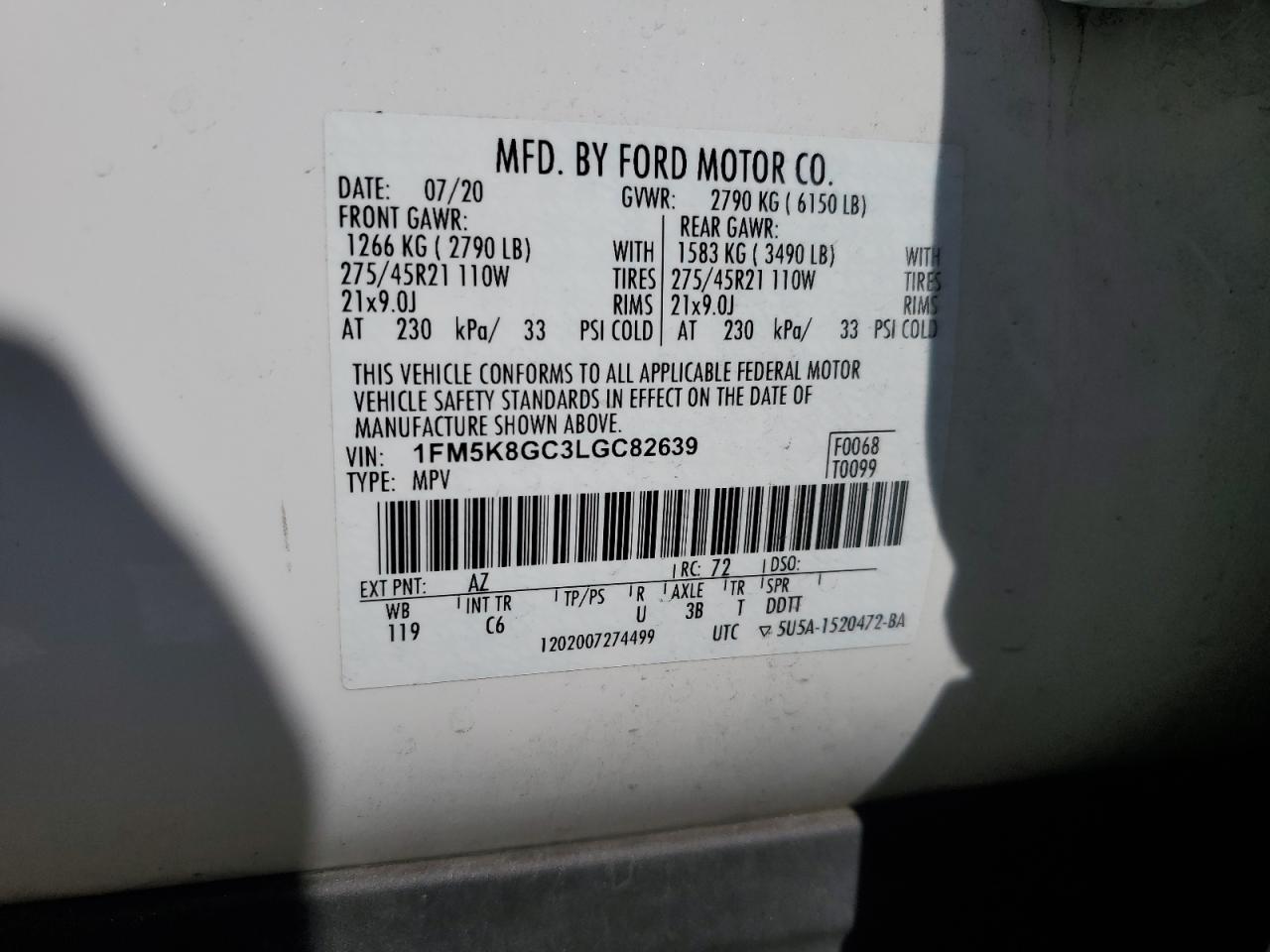 1FM5K8GC3LGC82639 FORD EXPLORER 2020
