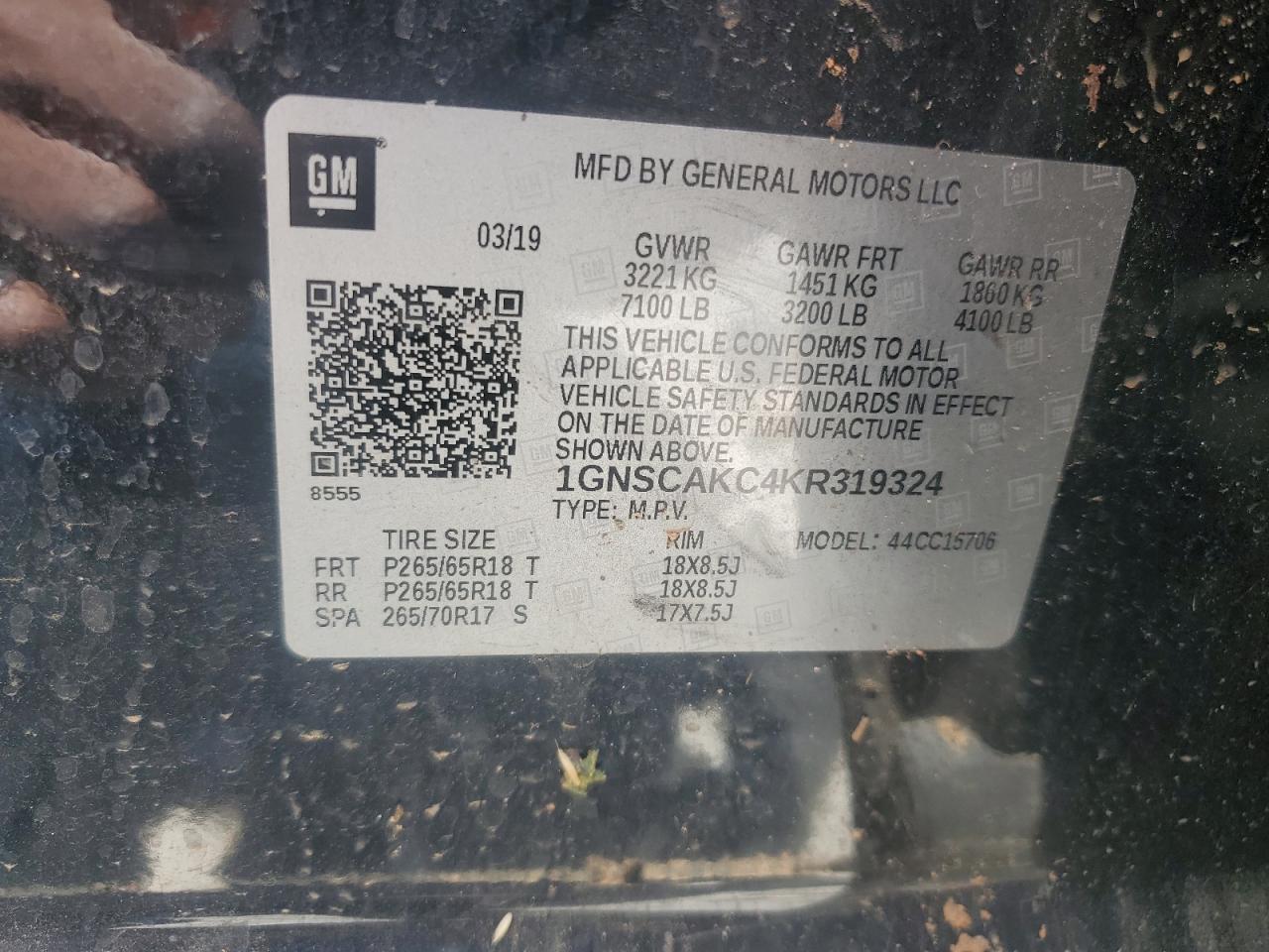 1GNSCAKC4KR319324 CHEVROLET TAHOE 2019