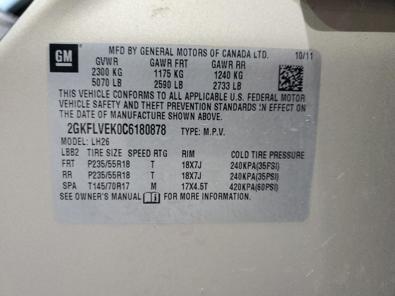 2GKFLVEK0C6180878 2012 GMC Terrain Slt